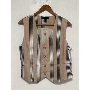 Tahari NWT Linen Fall Striped Vest XL Tan Preppy Old Money Academia Corpcore